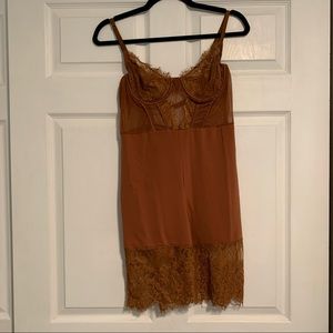 Fashion Nova Brown Lace Slip Dress